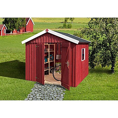 Weka Gerätehaus (Außenbreite inkl. Dachüberstand: 277 cm, Außentiefe inkl. Dachüberstand: 286 cm, Holz, Rot)