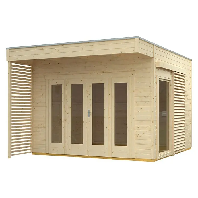 SKAN HOLZ Gartenhaus Tokio 2 - Außenmaß inkl. Dachüberstand (B x T): 340 x 440 cm, Holz, Natur, 11,56 m², Einschalig - Holzgartenhaus mit Terrassenüberdachung und Glasfront. Praktische Gartenoase für Entspannung und Lagerung.