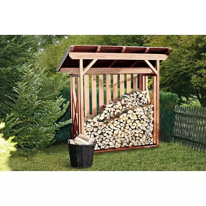 SKAN HOLZ Kaminholzregal Lars 2 - 290 x 128 x 247 cm, Holz, Nussbaum - Stimmungsaufnahme
