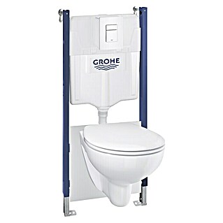 Grohe Wand-WC-Set Solido Compact 5 in 1 (Spülrandlos, Ohne Spezialglasur, Spülform: Tief, WC Abgang: Waagerecht, Weiß)