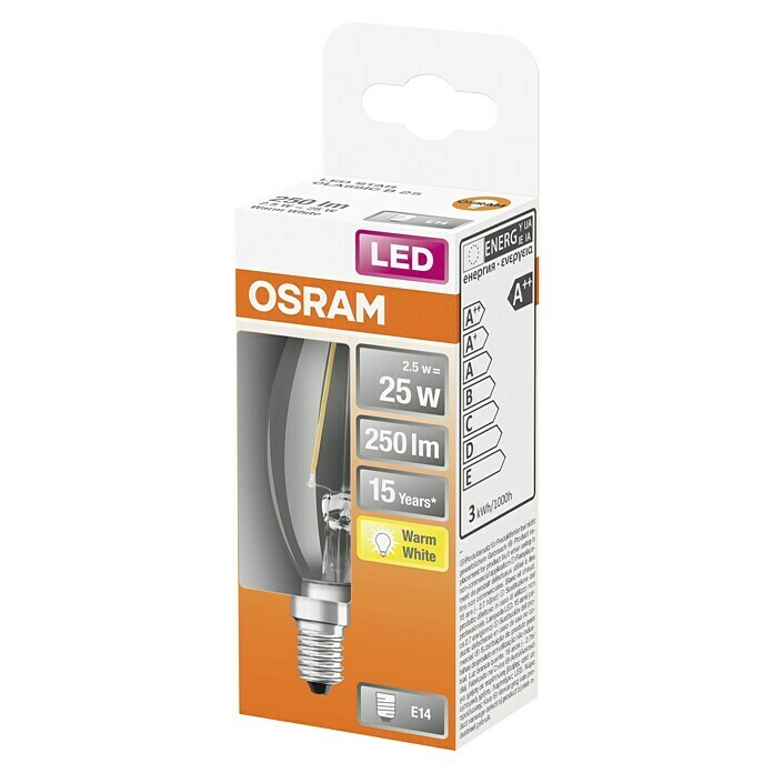 Osram Bombilla LED Retrofit Classic B (2 W, E14, Blanco cálido, No regulable, Claro)