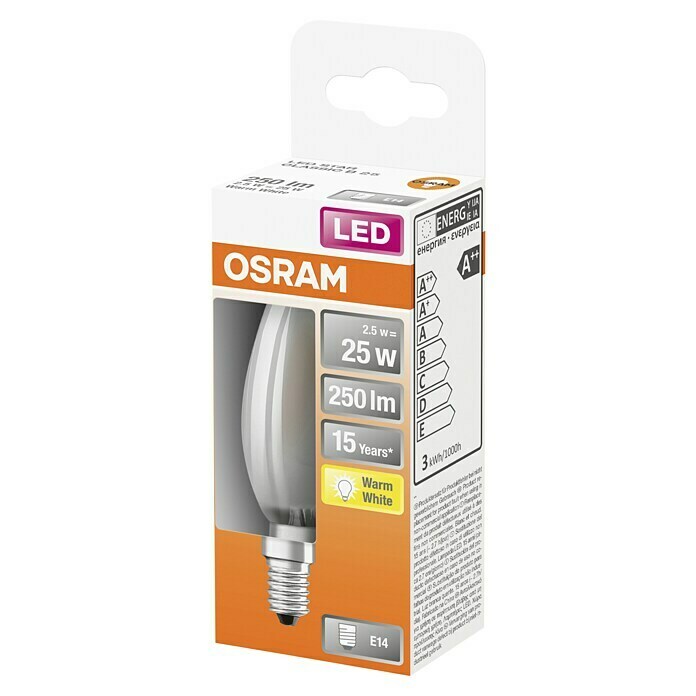 Osram Bombilla LED Retrofit Classic B (3 W, E14, Blanco cálido, No regulable, Mate)