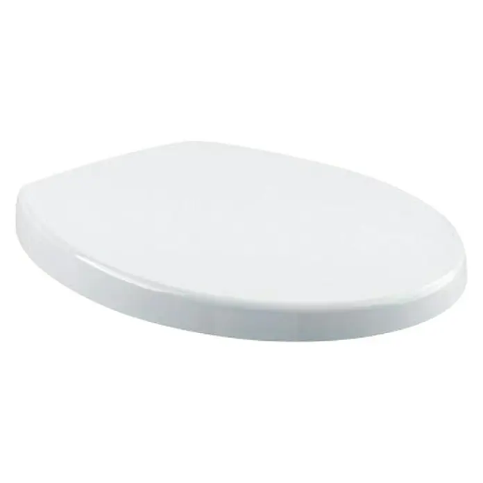 Villeroy & Boch Aveo New Generation WC-Sitz - Duroplast, Weiß, Mit Absenkautomatik - Nahaufnahme eines weißen Toilettensitzes mit abgerundeten Kanten auf einem schwarzen Hintergrund.