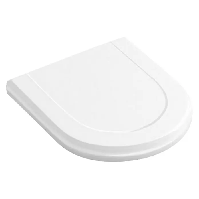 Villeroy & Boch Hommage WC-Sitz - Holz, Weiß, Mit Absenkautomatik - Detaillierte Aufnahme eines weißen Duschhockers, der sich ideal für Badezimmer eignet und Komfort bietet.