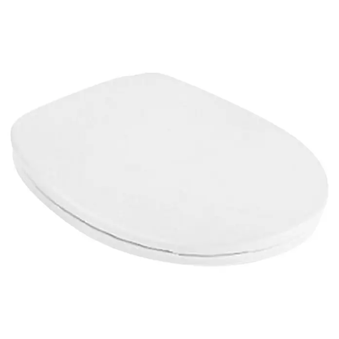 Villeroy & Boch Omnia Classic WC-Sitz 8824 - Duroplast, Weiß, Ohne Absenkautomatik - Nahaufnahme eines weißen Toilettensitzes auf schwarzem Hintergrund. Ideal für moderne Badezimmerdesigns und Hygiene.