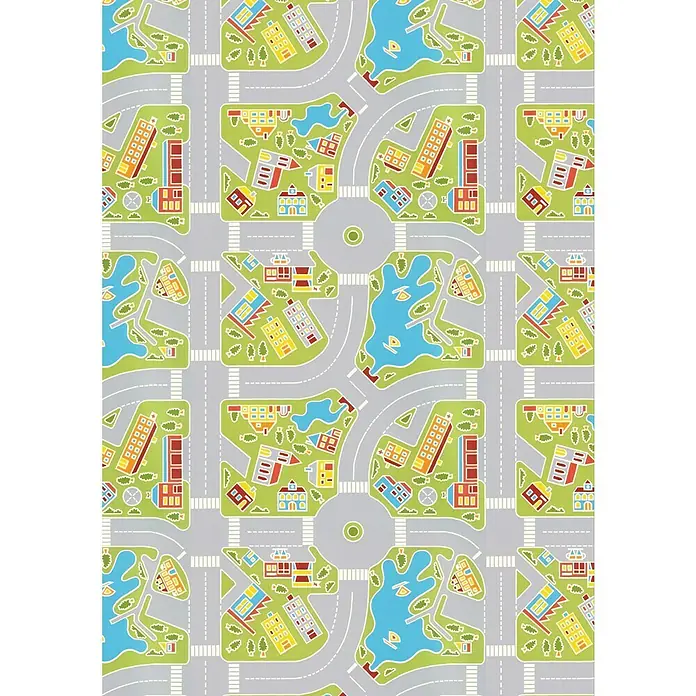 Tarkett Moqueta a metros Calles - Ancho: 2 m, Poliamida, Multicolor - Diseño colorido de mapa de ciudad, ideal para habitaciones infantiles o como alfombra lúdica. Carreteras, edificios y lagos inspiran imaginación.