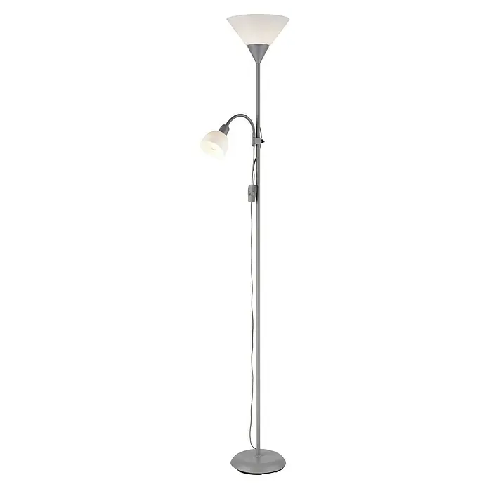 Lámpara de pie Basic - 40 W, Altura: 180 cm, Plateado, E14 - Lámpara de pie con luz de lectura adicional, ideal para salones u oficinas. Diseño elegante con dos fuentes de luz para iluminación versátil.