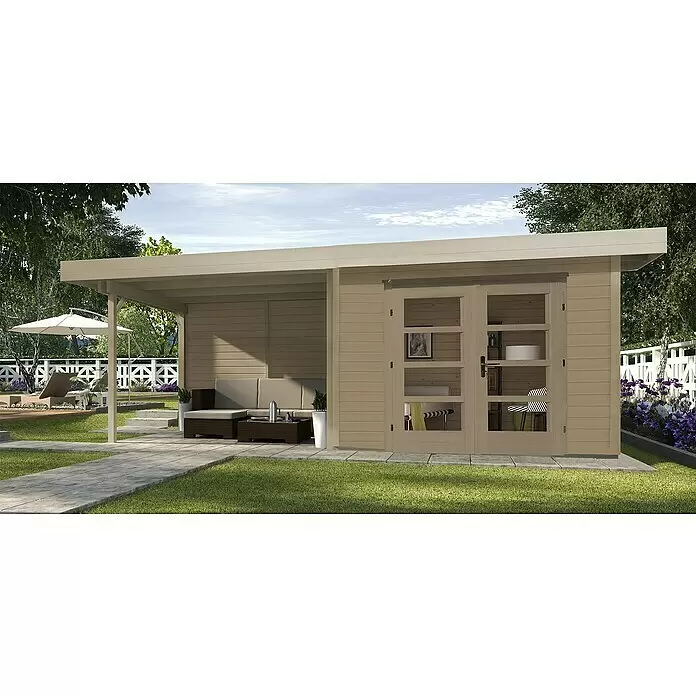 Weka Gartenhaus Designhaus 126 B+ - Außenmaß inkl. Dachüberstand (B x T): 645 x 316 cm, Holz, Natur, 14,219 m² - Stimmungsaufnahme