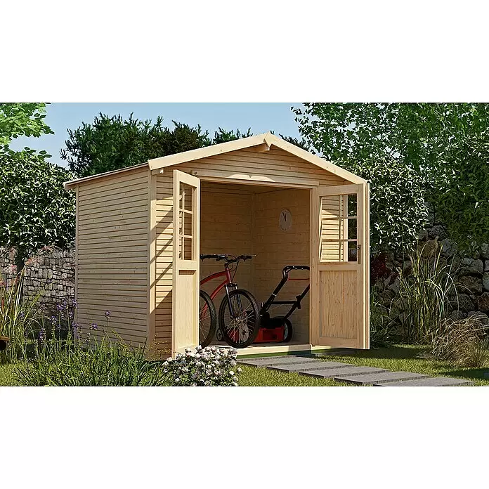 Weka Gartenhaus 218 - Außenmaß inkl. Dachüberstand (B x T): 260 x 239 cm, Holz, Natur, 4,941 m² - Stimmungsaufnahme