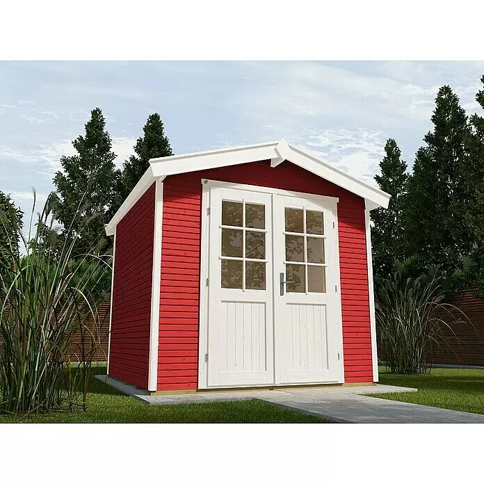 Weka Gartenhaus 218 - Außenmaß inkl. Dachüberstand (B x T): 260 x 239 cm, Holz, Schwedenrot/Weiß, 4,941 m² - Stimmungsaufnahme