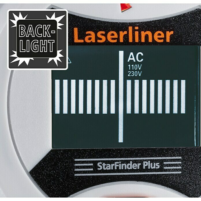 Laserliner Ortungsgerät StarFinder PlusGeeignet für: Aufspüren von spannungsführenden Leitungen, Holz und Metall, Erfassungstiefe: Max. 40 mm spannungsführende Leitungen Detail Shot