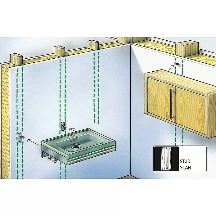 Laserliner Ortungsgerät MultiFinder Plus - Geeignet für: Aufspüren von spannungsführenden Leitungen, Holz und Metall, Erfassungstiefe: Max. 40 mm Holz/Metall - Anwendungsbeispiel