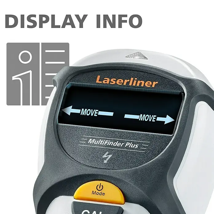 Laserliner Ortungsgerät MultiFinder Plus - Geeignet für: Aufspüren von spannungsführenden Leitungen, Holz und Metall, Erfassungstiefe: Max. 40 mm Holz/Metall - Das Laserliner MultiFinder Plus Ortungsgerät mit Displayinformationen für präzise Messungen und einfache Bedienung.