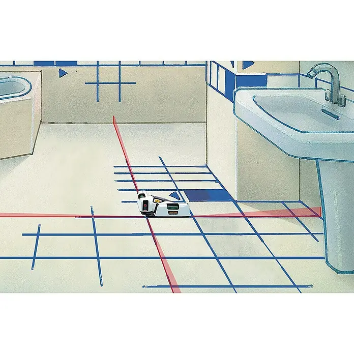 Laserliner Linienlaser SuperSquare-Laser 4 - Max. Arbeitsbereich: 15 m, Messgenauigkeit: 0,5 mm/m - Präzise Ausrichtung mit dem Laserliner SuperSquare 2: Ideal für exakte Fliesenverlegung im Badezimmer. Die roten Laserlinien garantieren perfekte Ergebnisse.