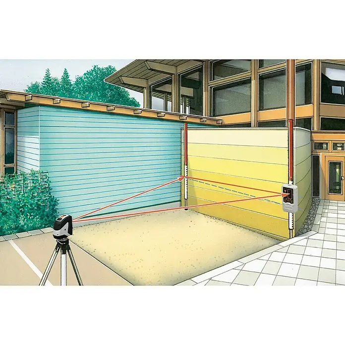 Laserliner Laserempfänger RangeXtender - Max. Arbeitsbereich: 30 m - Laser-Nivelliergerät projiziert rote Linien, um die horizontale Ausrichtung an den Wänden eines Hauses zu überprüfen.