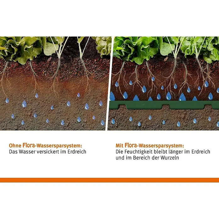 Garantia Wasserspender System Flora - Kunststoff - Darstellung des Flora-Wassersparsystems, das Wasser im Erdreich hält und die Wurzeln optimal mit Feuchtigkeit versorgt.