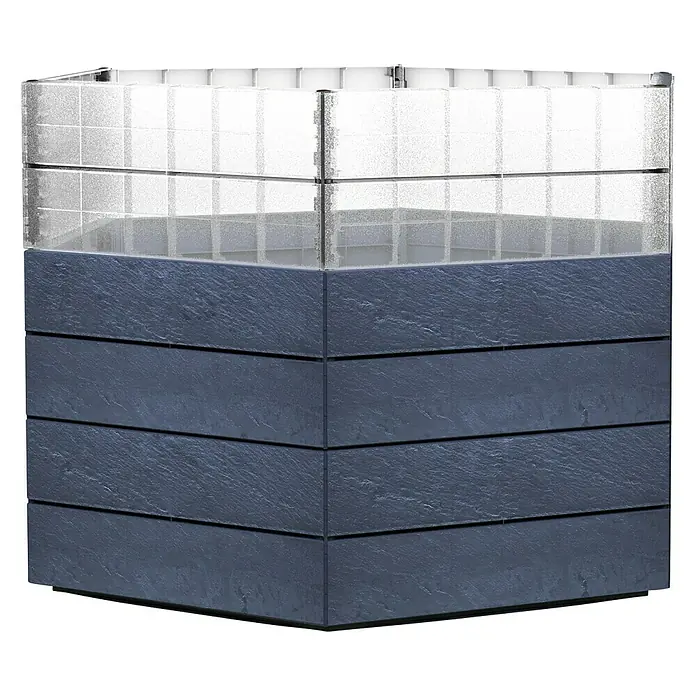 Garantia Hochbeet Ergo Turbo 75 - Ø x H: 110 x 75 cm, Kunststoff, Anthrazit - Nahaufnahme eines quadratischen Pflanzgefäßes mit Steintextur und transparentem Oberteil, ideal für Pflanzen im Innen- und Außenbereich.