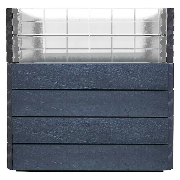 Garantia Hochbeet Ergo Quadro L Turbo 75 - 80 x 80 x 75 cm, Kunststoff, Anthrazit - Ein detailreiches Bild eines modernen Hochbeets, das durch sein stilvolles Design und die robuste Bauweise besticht.