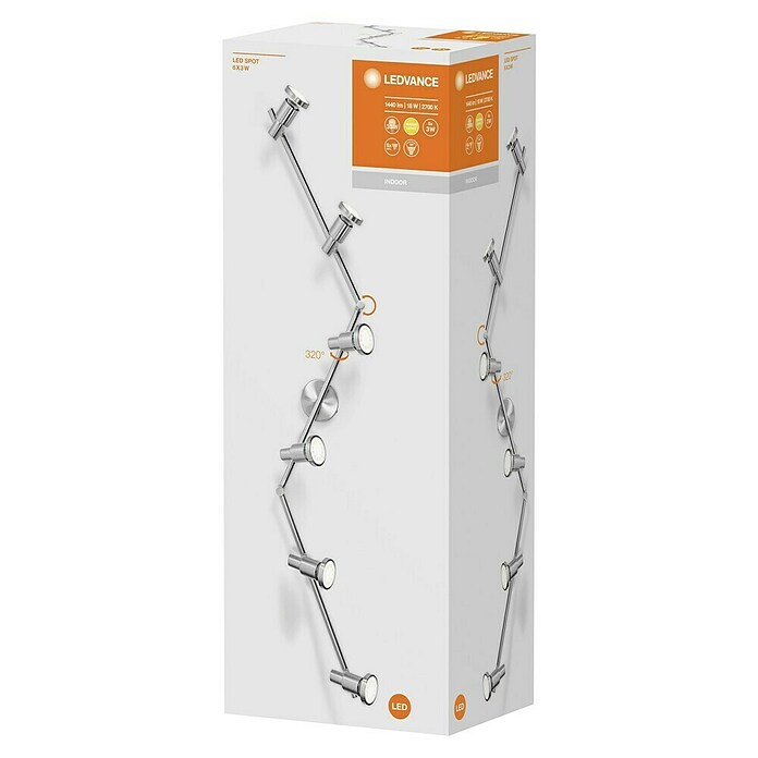 LED-Deckenstrahler (6 x 3 W, Länge: 1.190 mm, Warmweiß, Nickel matt)