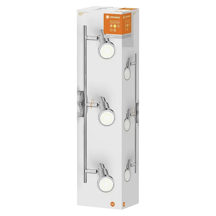 Osram LED-Deckenstrahler - 7,8 W, L x B x H: 465 x 80 x 146 mm, Nickel matt, Warmweiß, 3 Stk. - Diagonale Ansicht