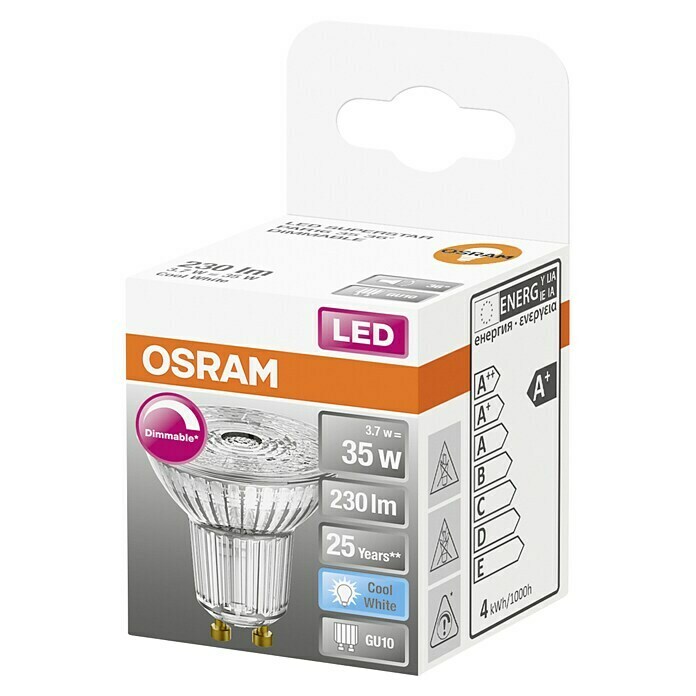 Osram LED-Reflektorlampe Superstar PAR16 (3,1 W, GU10, Abstrahlwinkel: 36°, Kaltweiß, Energieeffizienzklasse: A+)
