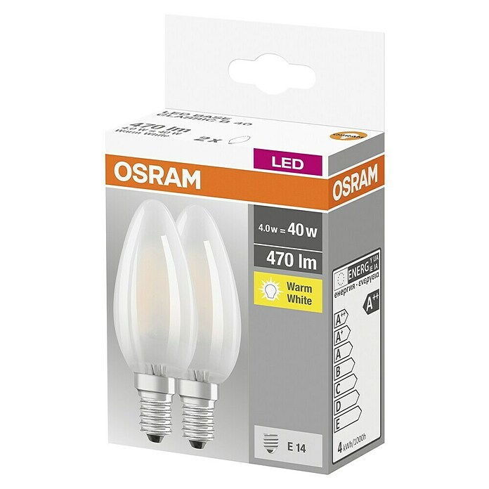 Osram Retrofit Ledlampen set Retrofit Classic B 40 (E14, Niet dimbaar, Warm wit, 470 lm, 4 W, 2 st.) | BAUHAUS