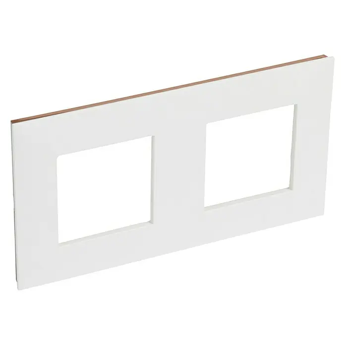 Legrand Valena Next Marco - Blanco/Oro rosa, Modelo de mecanismos: x 2, Plástico, Colocar - Una placa de cubierta de marco doble blanca para interruptores, con recortes rectangulares, ideal para interiores modernos.