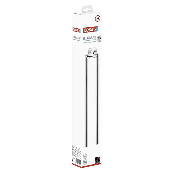 Tesa Elegaant Handtuchhalter - 2-armig, Chrom, Glänzend - Die Tesa Elegaant Handtuchstange in ihrer Originalverpackung, ein stilvolles Badaccessoire.