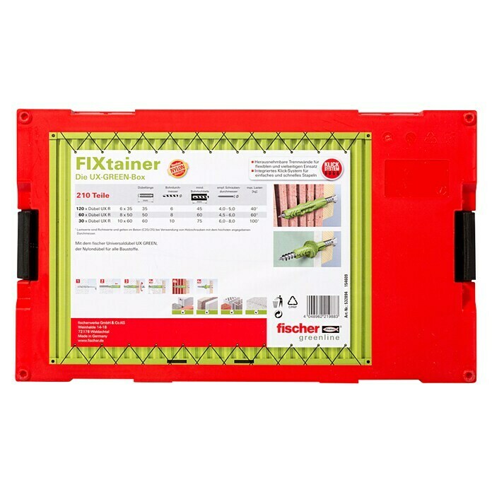 Fischer Greenline Dübelsortiment FIXtainer UX-green-Box (Gesamtumfang: 210 -tlg.) | BAUHAUS