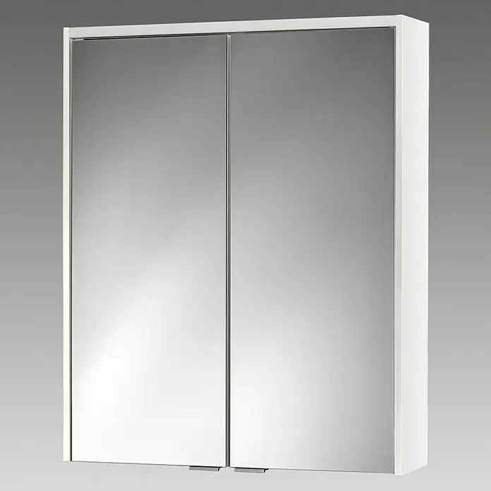 Sieper LED-Spiegelschrank KHX 60 - B x H: 60 x 74 cm, Holz, Weiß - Ein eleganter Spiegelschrank mit zwei Türen und schlichtem, weißem Rahmen. Ideal für Badezimmer zur Aufbewahrung und Reflexion.