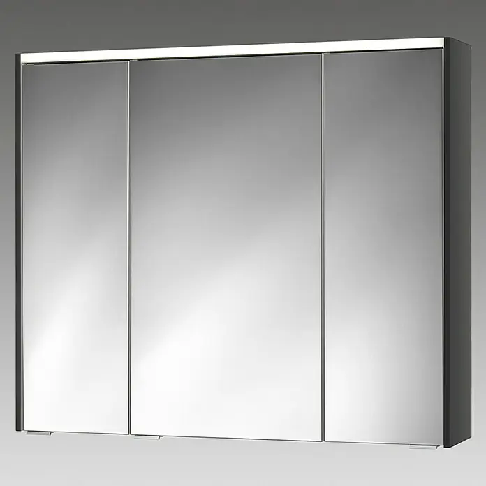 Sieper LED-Spiegelschrank KHX 90 - B x H: 90 x 74 cm, Holz, Anthrazit/Weiß - Ein moderner Spiegelschrank mit drei Türen und integrierter Beleuchtung. Das Badmöbel bietet praktischen Stauraum und stilvolles Design.