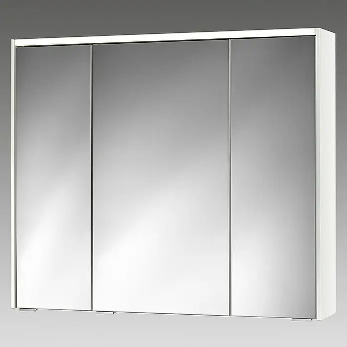 Sieper LED-Spiegelschrank KHX 90 - B x H: 90 x 74 cm, Holz, Weiß - Spiegelschrank mit drei Türen und weißem Rahmen. Der Badschrank bietet praktischen Stauraum und ein stilvolles Design für jedes Badezimmer.