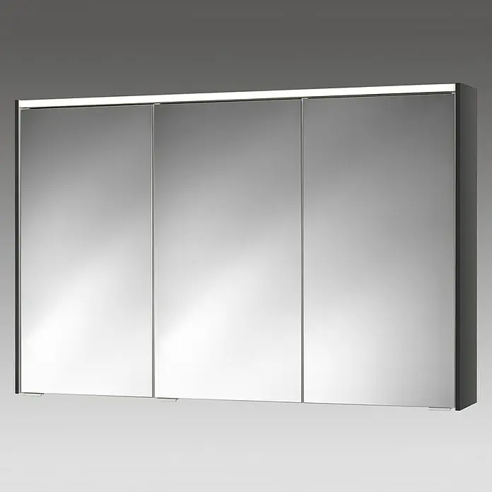 Sieper LED-Spiegelschrank KHX 120 - B x H: 120 x 74 cm, Holz, Anthrazit/Weiß - Spiegelschrank mit drei Türen und integrierter Beleuchtung für das Badezimmer, der Funktionalität und modernes Design vereint.