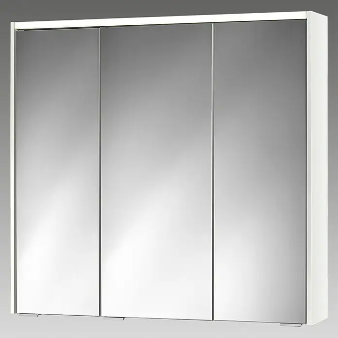 Sieper LED-Spiegelschrank KHX 80 - B x H: 80 x 74 cm, Holz, Weiß - Bild eines Spiegelschranks mit drei Türen und weißem Rahmen. Der Schrank ist modern und minimalistisch gestaltet.