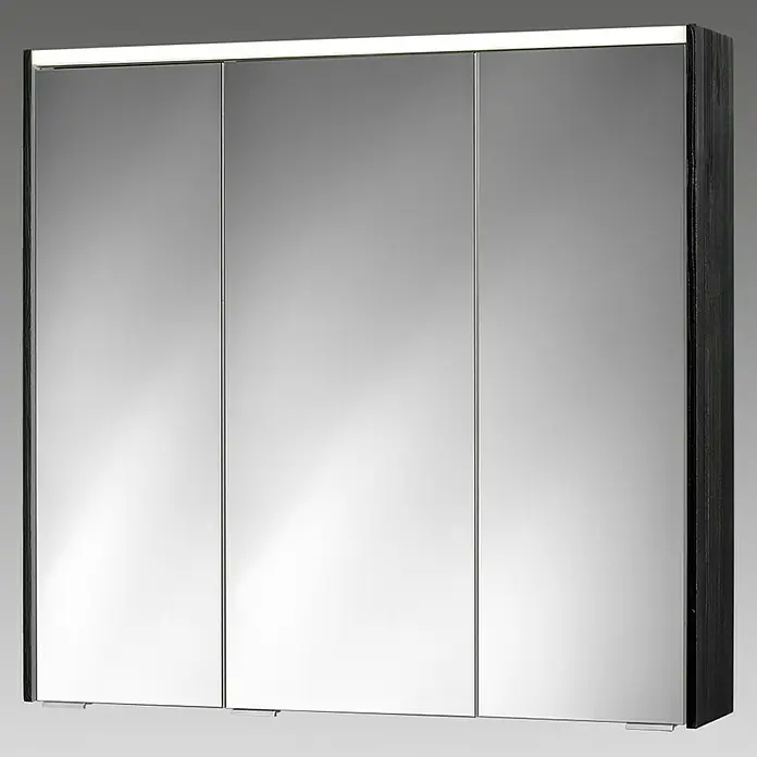 Sieper LED-Spiegelschrank KHX 80 - B x H: 80 x 74 cm, Holz, Schwarz/Weiß - Spiegelschrank mit drei Türen und Beleuchtung, ideal für Badezimmer. Praktisch und stilvoll für mehr Stauraum und Komfort.