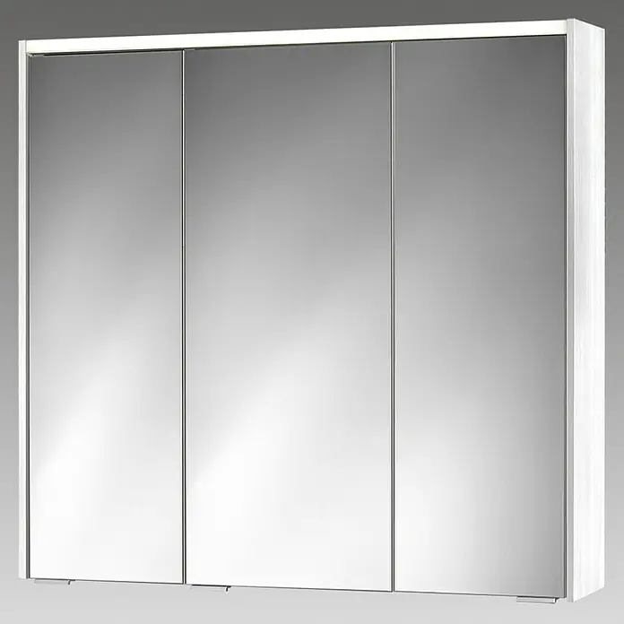 Sieper LED-Spiegelschrank KHX 80 - B x H: 80 x 74 cm, Holz, Holzdekor Weiß/Weiß - Eleganter Spiegelschrank mit drei Türen und weißem Rahmen. Ideal für Badezimmer, bietet er praktischen Stauraum und modernes Design.