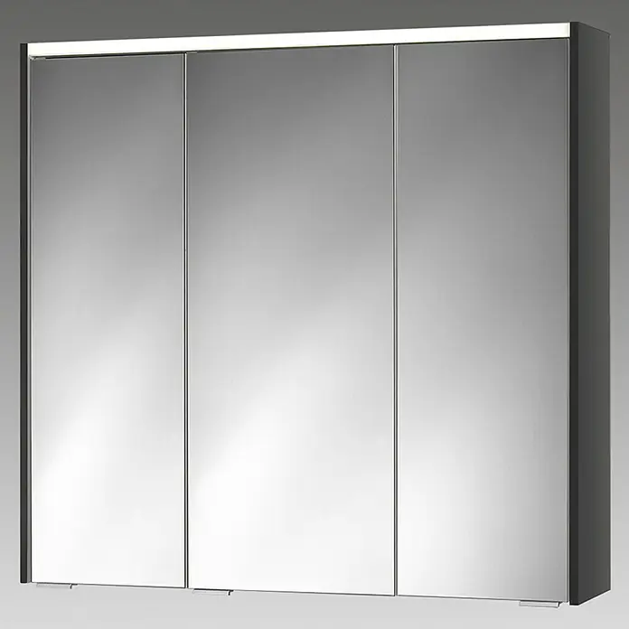Sieper LED-Spiegelschrank KHX 80 - B x H: 80 x 74 cm, Holz, Anthrazit/Weiß - Ein Spiegelschrank mit drei Türen und einer Beleuchtung oben, ideal für Badezimmer. Das Design ist schlicht und modern.