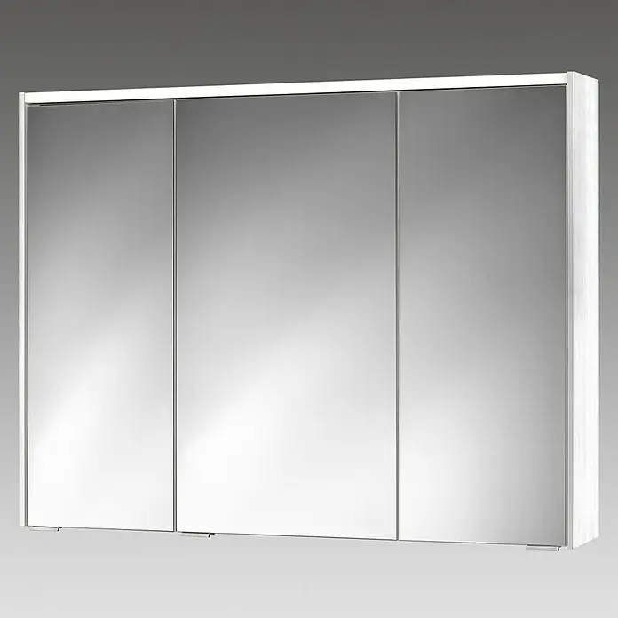 Sieper LED-Spiegelschrank KHX 100 - B x H: 100 x 74 cm, Holz, Holzdekor Weiß/Weiß - Abbildung eines Spiegelschranks mit drei Türen und einem weißen Rahmen. Der Spiegelschrank bietet viel Stauraum im Badezimmer.