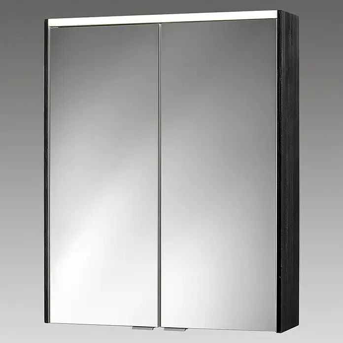 Sieper LED-Spiegelschrank KHX 60 - B x H: 60 x 74 cm, Holz, Schwarz/Weiß - Moderne Spiegelschrank mit zwei Türen und integrierter Beleuchtung, ideal für Badezimmer. Die dunkle Holzoptik sorgt für einen eleganten Look.