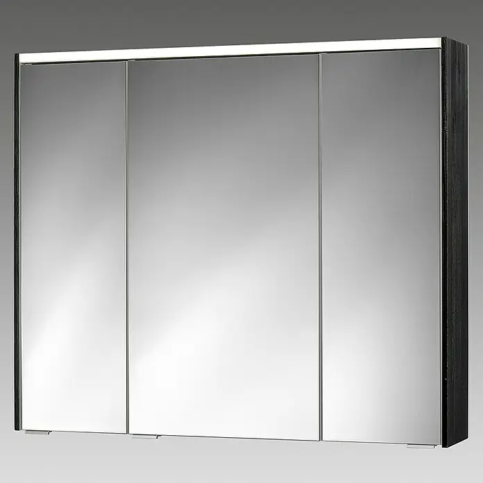 Sieper LED-Spiegelschrank KHX 90 - B x H: 90 x 74 cm, Holz, Schwarz/Weiß - Moderner Spiegelschrank mit drei Türen und Beleuchtung, ideal für jedes Badezimmer. Das Möbelstück bietet praktischen Stauraum.