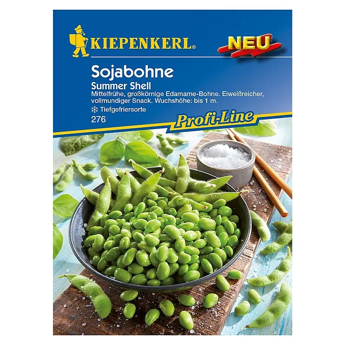 Kiepenkerl Profi-Line Gemüsesamen Sojabohne Summer Shell - Glycine max., Erntezeit: August - Sojabohnen "Summer Shell" von Kiepenkerl: Mittelspäte Sorte für Edamame, eiweißreich und vollmundig im Geschmack, Wuchshöhe bis 1m, Tiefgefriersorte.