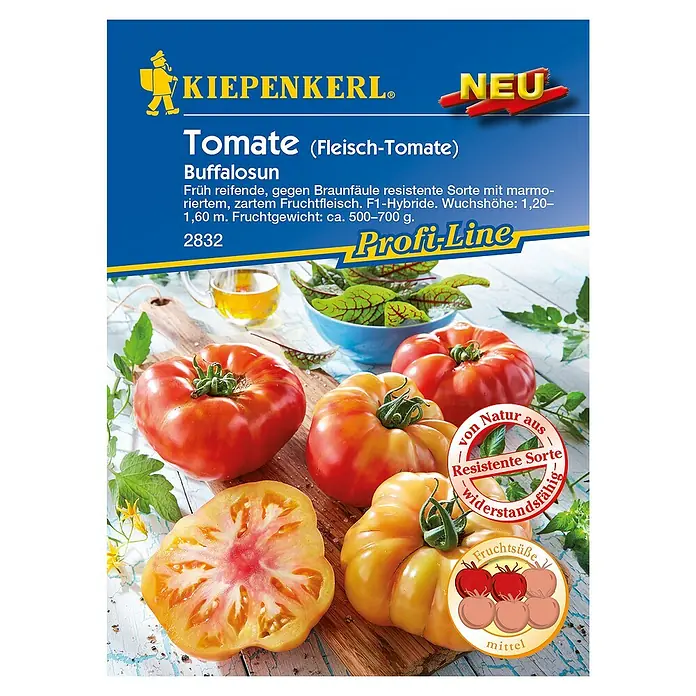 Kiepenkerl Profi-Line Gemüsesamen Tomate - Buffalosun, Solanum lycopersicum, Erntezeit: Juli - Saatguttüte Kiepenkerl Buffalosun Fleischtomate.