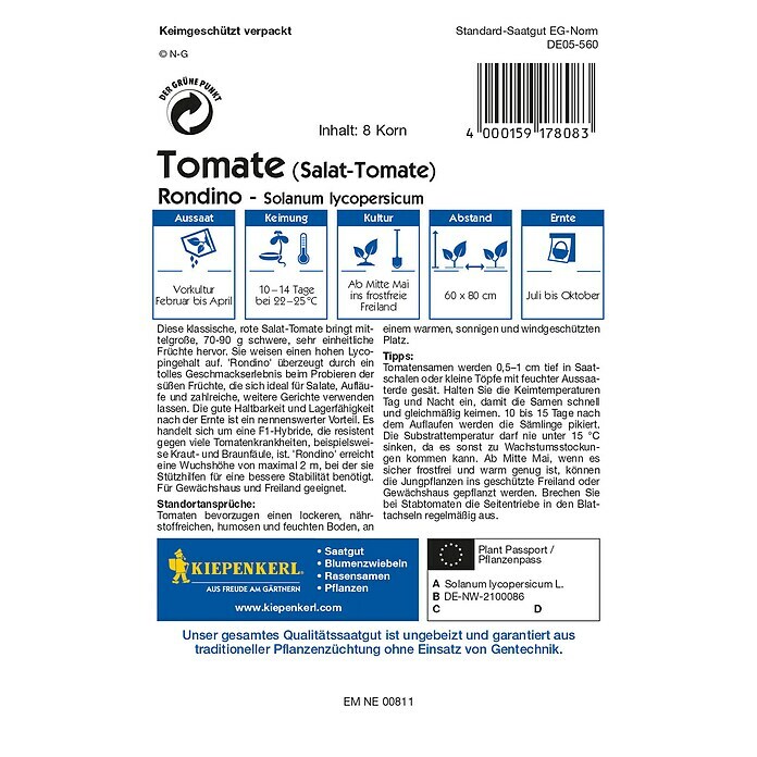 Kiepenkerl Profi-Line Gemüsesamen Tomate (Rondino, Solanum lycopersicum, Erntezeit: Juli) | BAUHAUS