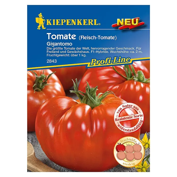 Kiepenkerl Profi-Line Gemüsesamen Tomate - Gigantomo, Solanum lycopersicum, Erntezeit: Juli - Samentüte der Tomate Gigantomo, eine robuste und ertragreiche Sorte für den Anbau im Freien oder im Gewächshaus.