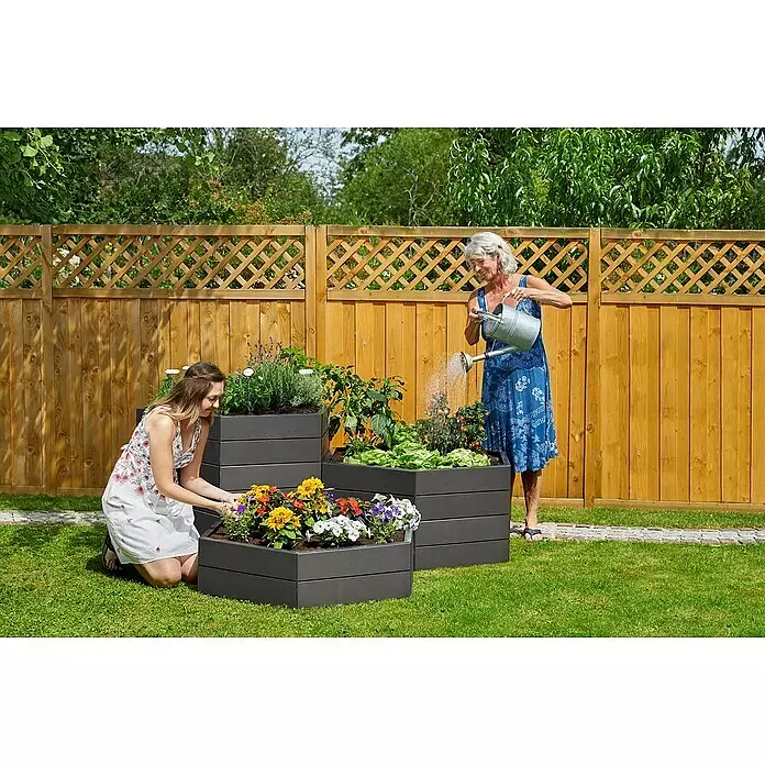 Garantia Hochbeet Ergo Stone - Ø x H: 110 x 25 cm, Kunststoff, Anthrazit - Anwendungsbeispiel