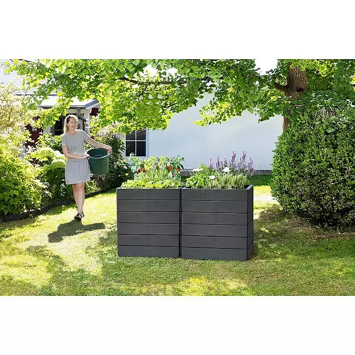 Garantia Hochbeet Ergo Quadro M - 80 x 60 x 25 cm, Kunststoff, Anthrazit, Schieferoptik - Anwendungsbeispiel