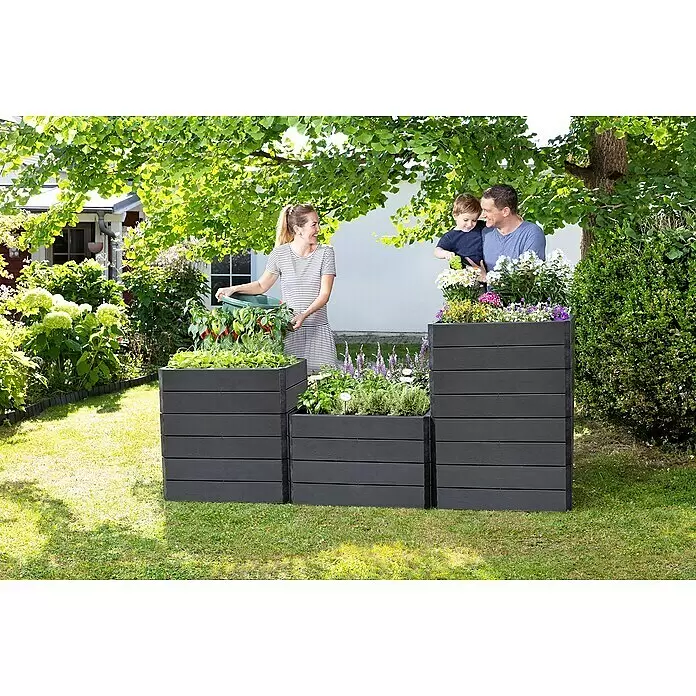 Garantia Hochbeet Ergo Quadro L - 80 x 80 x 25 cm, Kunststoff, Anthrazit, Schieferoptik - Anwendungsbeispiel