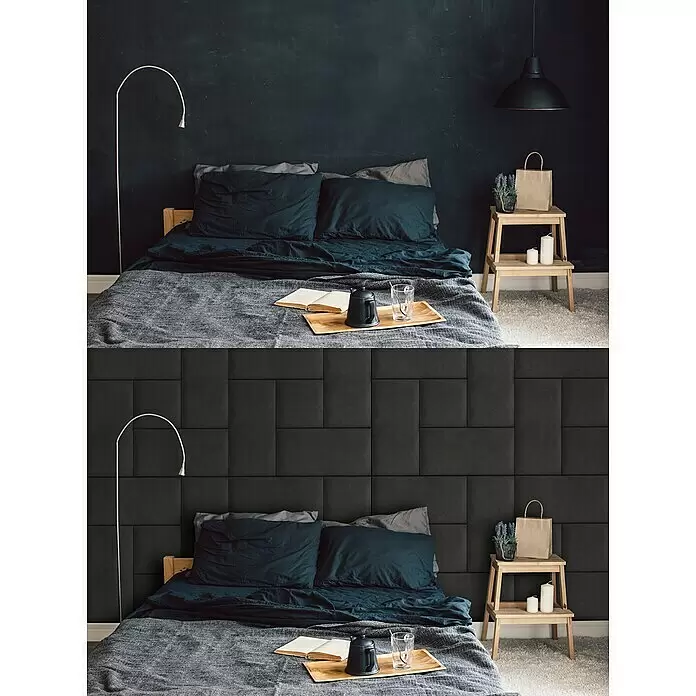 Fllow Wandpolster Velvet - Anthrazit, L x B: 60 x 30 cm - Stimmungsaufnahme