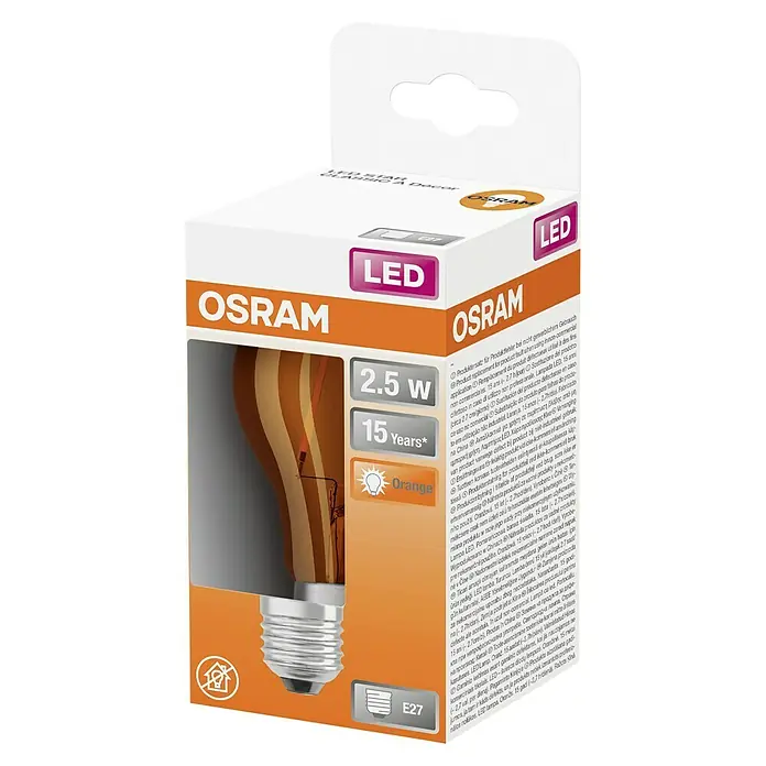 Osram Star LED-Lampe Vintage Glühlampenform E27 - E27, Nicht Dimmbar, 160 lm, 2,5 W, Farbe: Orange - Abbildung einer Osram LED-Lampe der LED Star Classic A Décor Reihe.