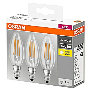 Osram Star Lámpara LED Classic B 40 (4 W, E14, Blanco cálido, Claro, 3 ud.)
